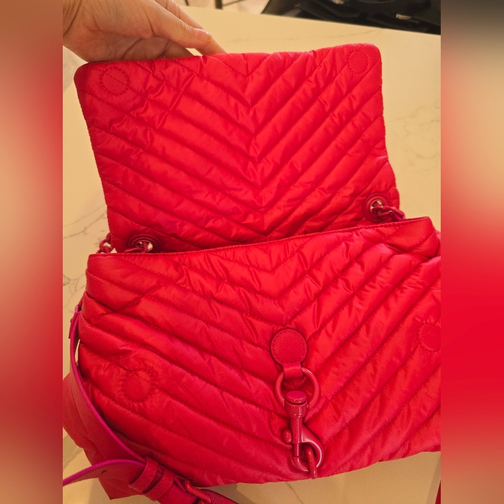 Rebecca Minkoff Edie Nylon Jumbo Flap Shoulder Bag Pink - Picture 10 of 13